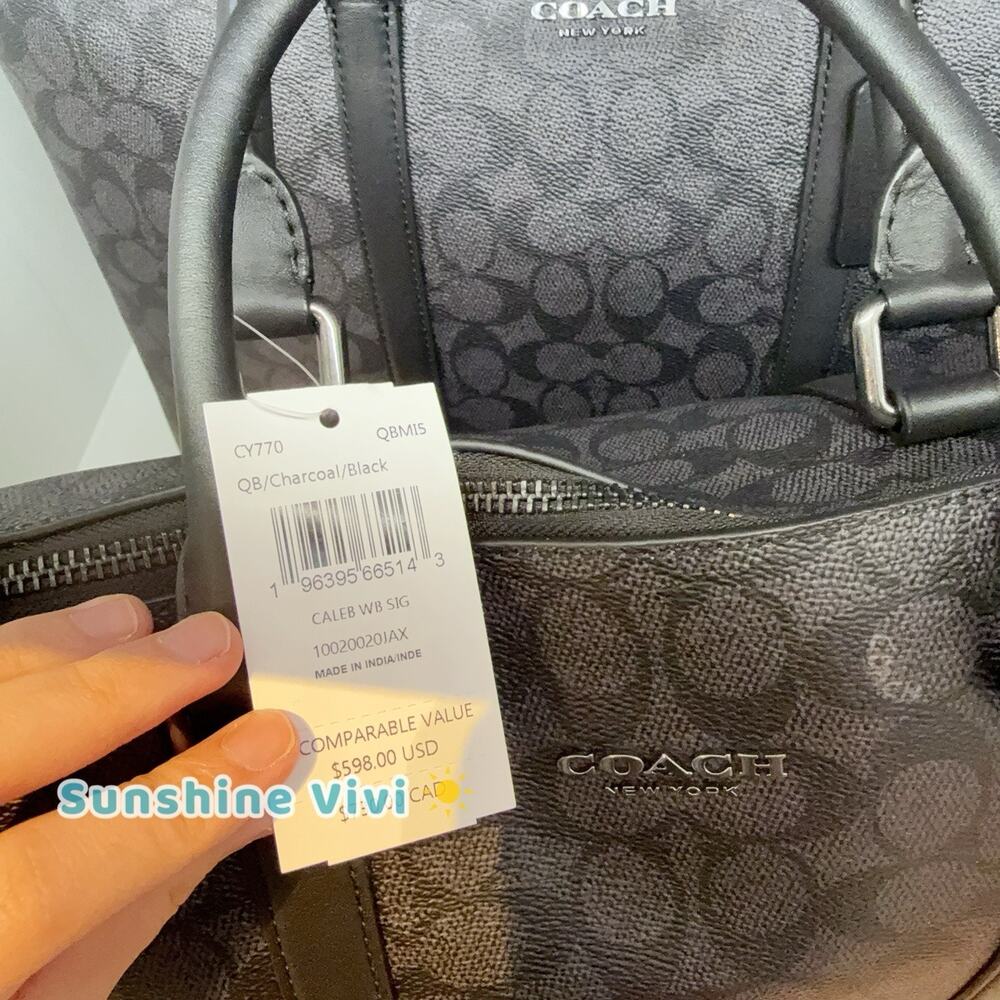 NWT COACH Caleb Work Bag In Signature Canvas CY770 Gunmetal/Charcoal/Black - Picture 3 of 9